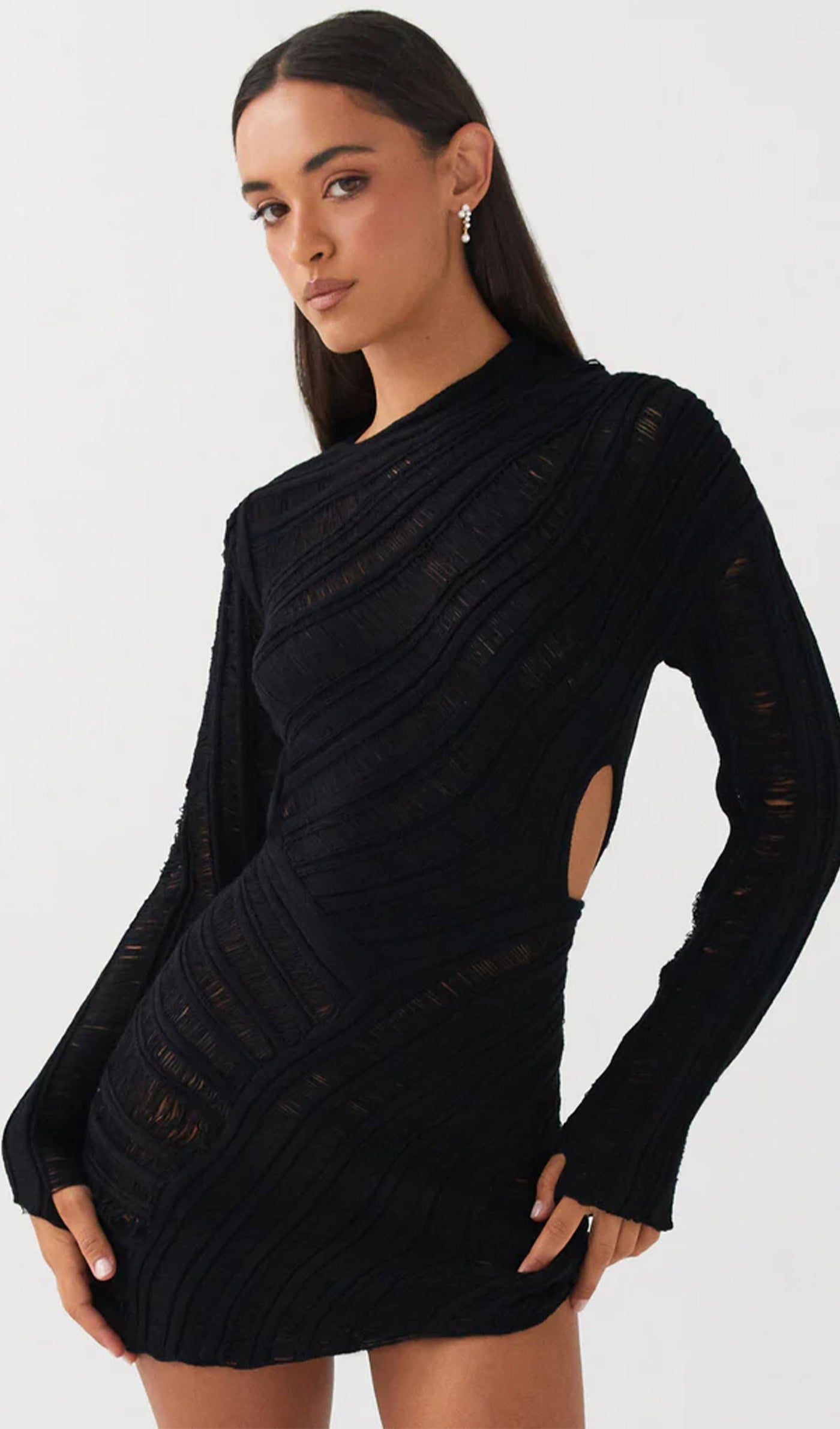 Wayne | Damen Minikleid Cut-Out mit Strukturdesign