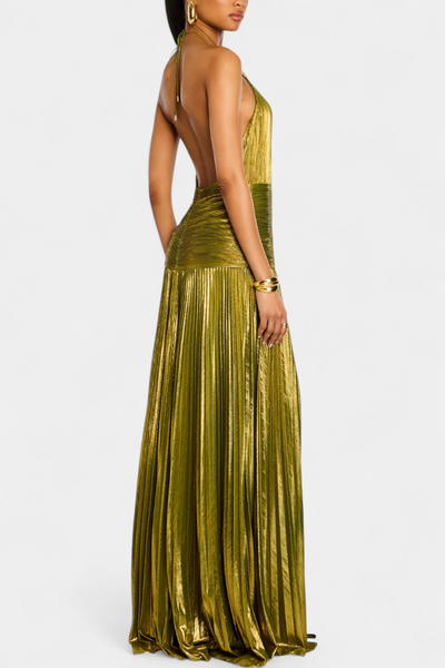 Kinia – Metallisch Maxi Kleid In Peridot