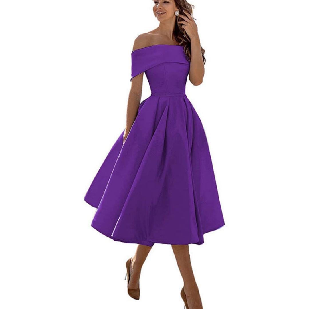 Damen Schulterfreies Plissee Kleid | Midi