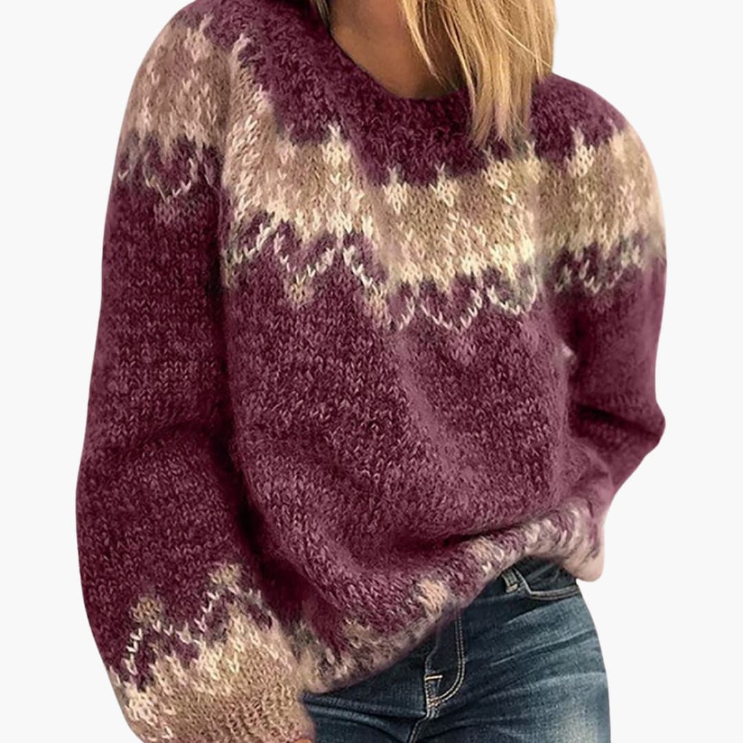 Damen pullover mit Rundhalsausschnitt und Musterstrick