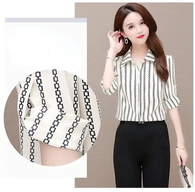 Stilvolle Damen Chiffon Bluse mit Knöpfen & Umschlagkragen – Fenya