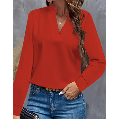 Damen V-Ausschnitt Langrarm Bluse | Bequeme