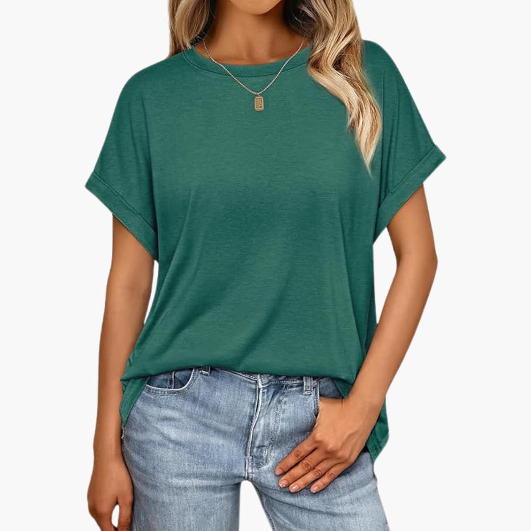 Damen Oversize T-Shirt mit Rundhals und Umschlagärmeln