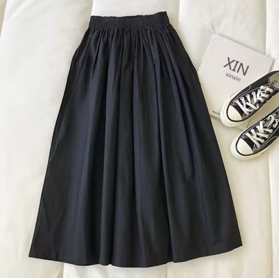 Damen Sommer Falten Midi Rock mit elastischem Bund