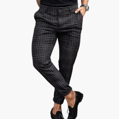 Herren Slim Fit Hose mit Karomuster und schmalem Bein