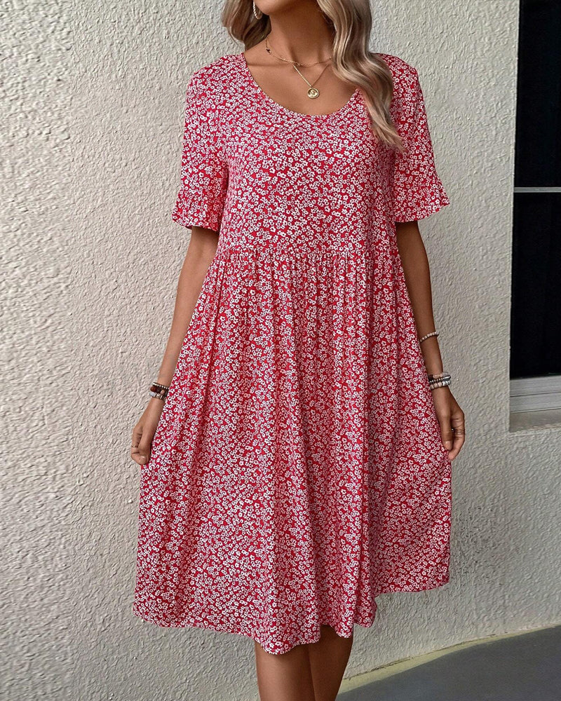Damen Sommer-Midikleid mit V-Ausschnitt und Blumenmuster
