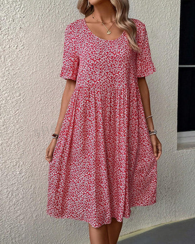 Damen Sommer-Midikleid mit V-Ausschnitt und Blumenmuster