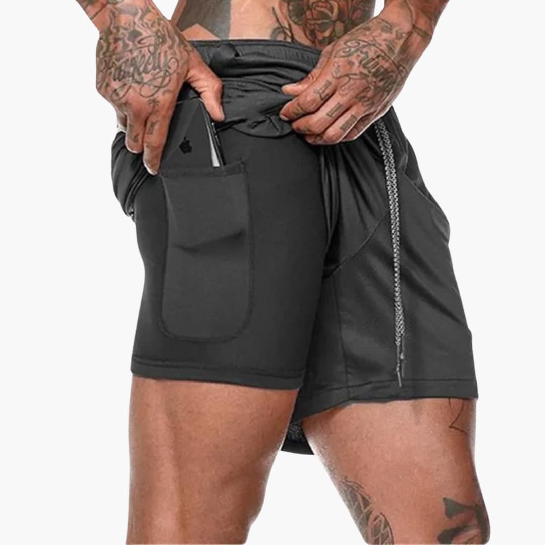 Herren Fitness Shorts mit Innentasche und Kompressionsebene