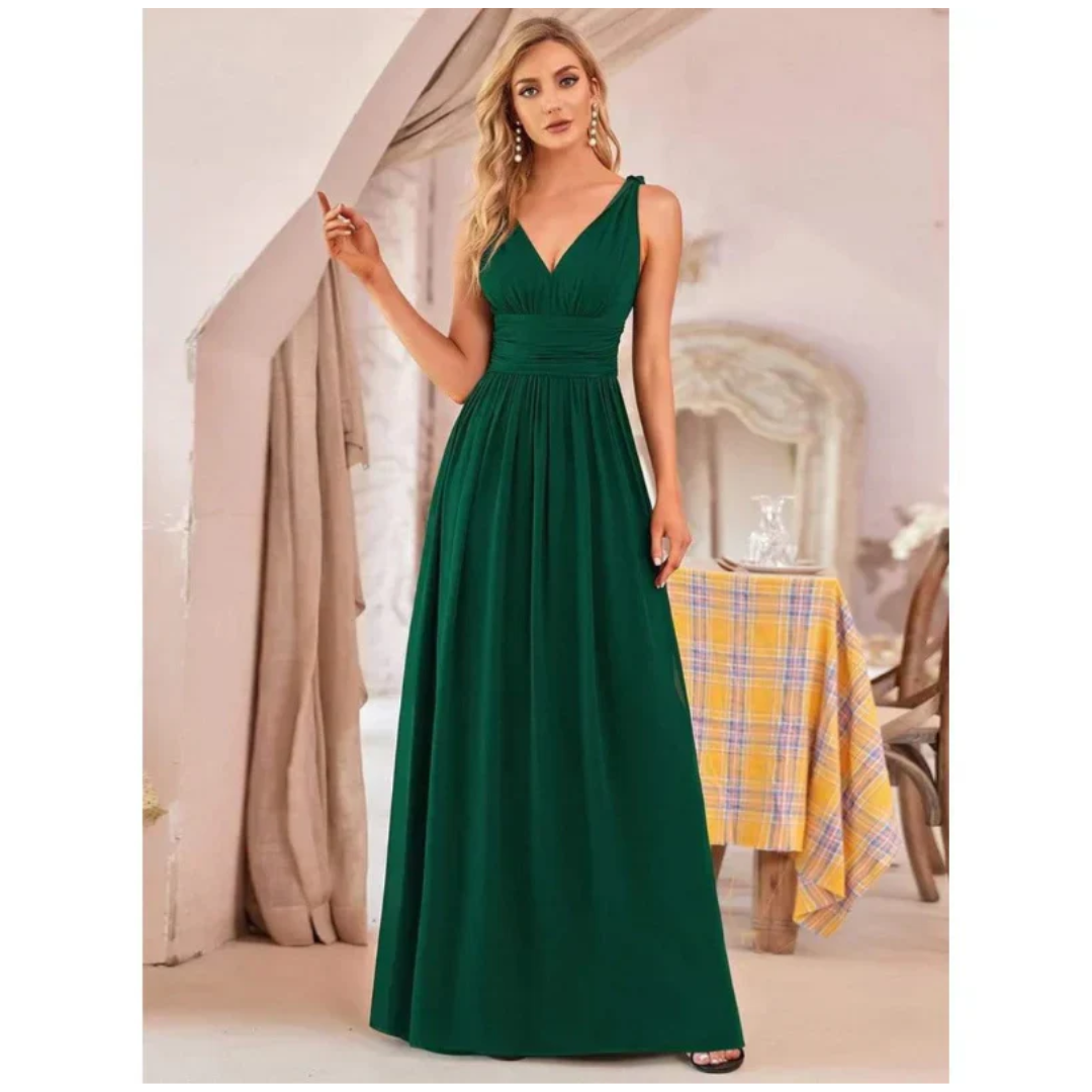Damen Plissee-Kleid mit V-Ausschnitt | Maxi