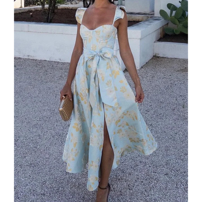 Damenkleid mit Hohem Schlitz und Schleife in der Taille | Midi