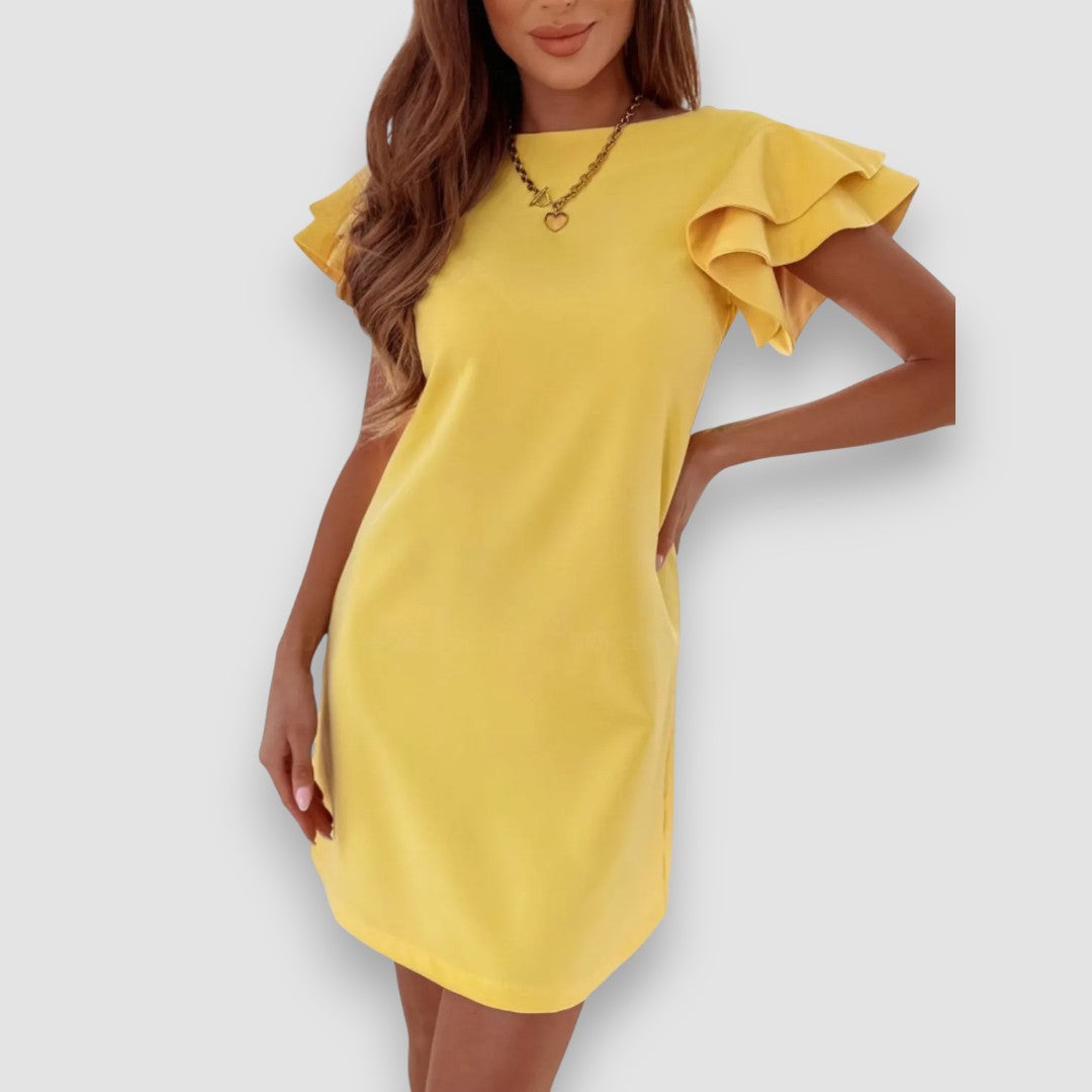 Mindi | Gekräuseltes, mehrlagiges Minikleid mit kurzen Ärmeln