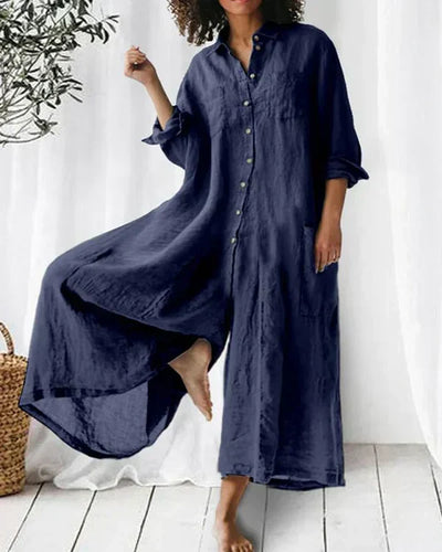 Lässiger Oversize-Leinenanzug mit Knöpfen für Damen | Ideal für den Sommer