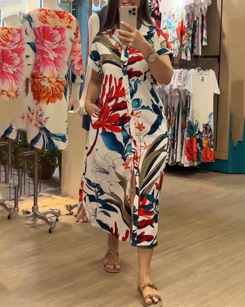 Trendiges Damen Sommerkleid mit Print & Hemdkragen – Flora
