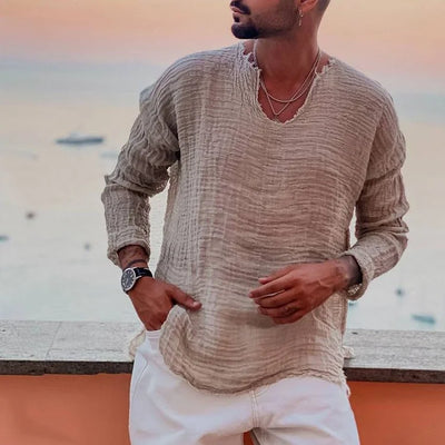 Andreas | Schlichtes Sommerhemd mit V-Ausschnitt