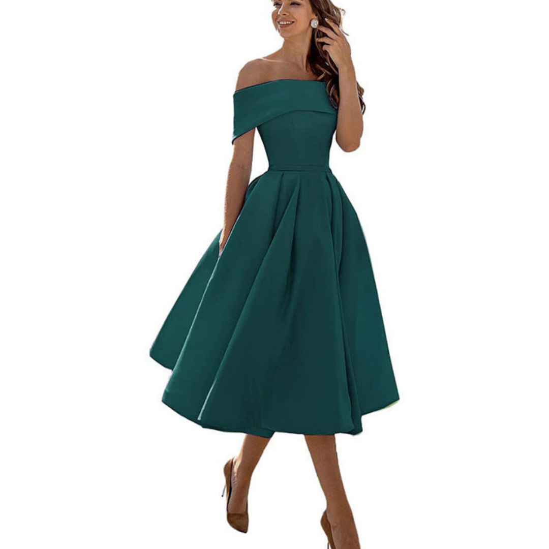 Damen Schulterfreies Plissee Kleid | Midi