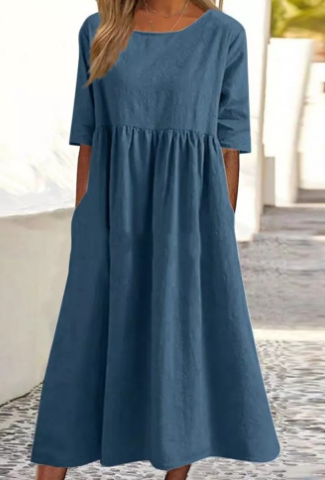 Elegantes Baumwoll-Leinen Kleid mit praktischen Taschen