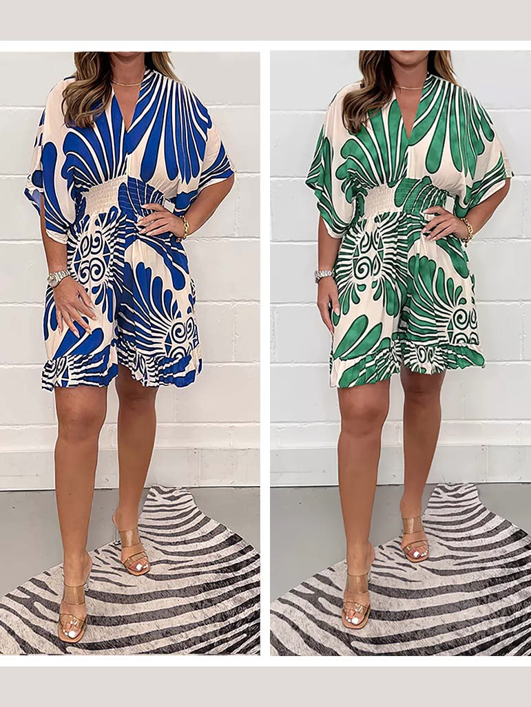 Carly | Lässiger, kurzer Jumpsuit mit Pflanzenprint für Damen