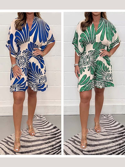 Carly | Lässiger, kurzer Jumpsuit mit Pflanzenprint für Damen