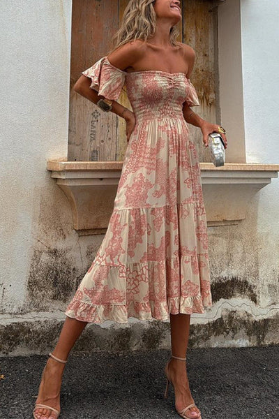 Vee - Schulterfreies, gesmoktes Midikleid