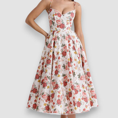 Noir | Blumen Midikleid mit Korsett-Oberteil