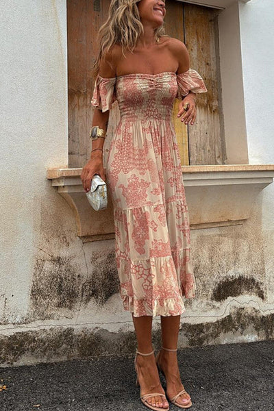 Vee - Schulterfreies, gesmoktes Midikleid