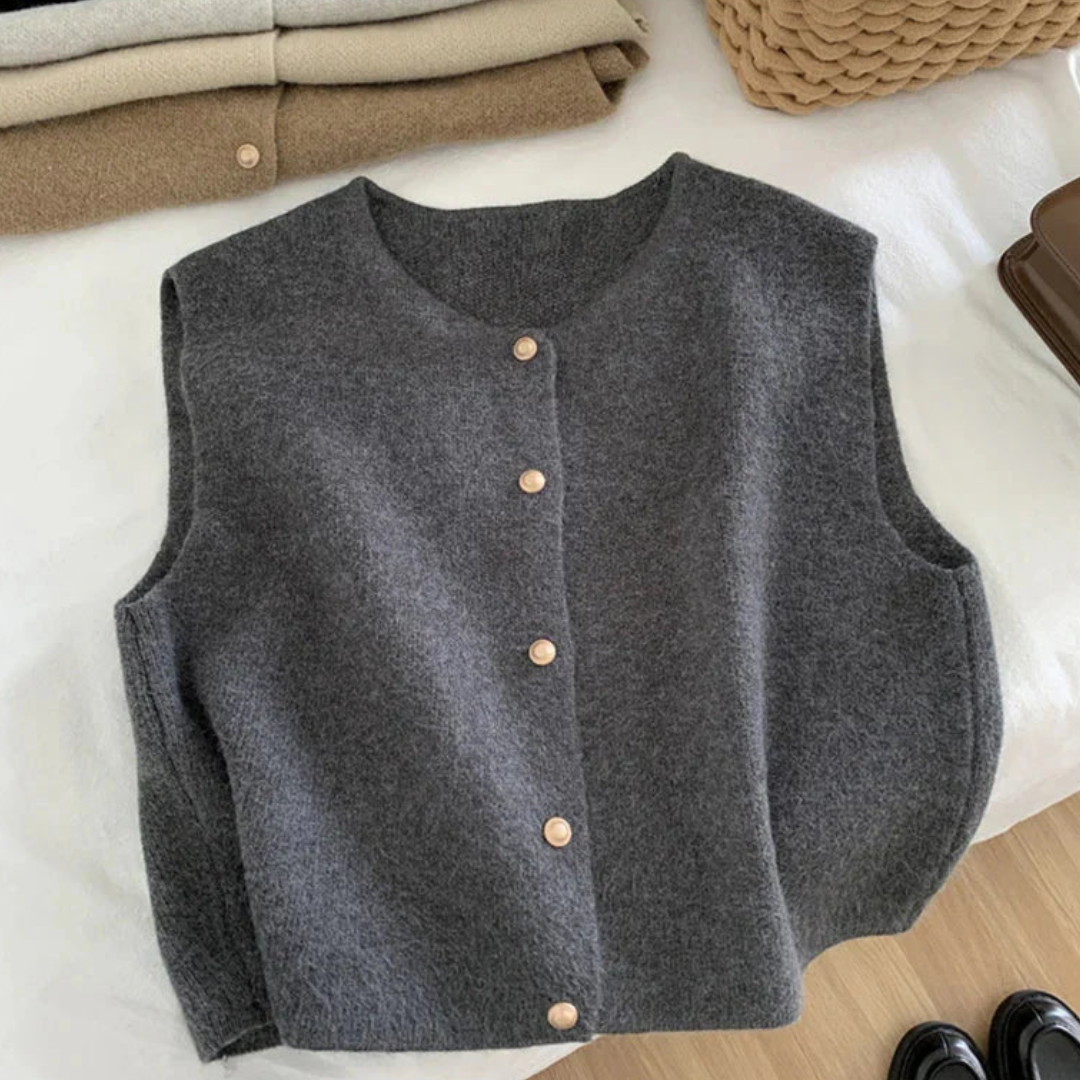 Damen Strick Knopf Daunen Weste | Ärmellos