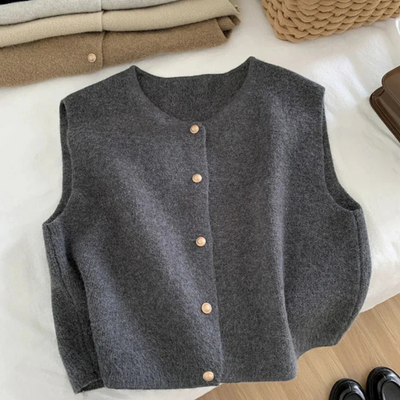Damen Strick Knopf Daunen Weste | Ärmellos