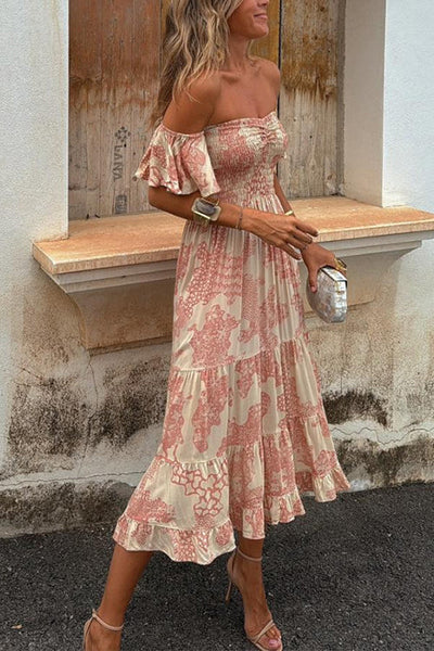 Vee - Schulterfreies, gesmoktes Midikleid