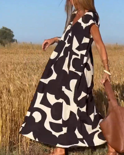 SITA - Elegante Gedruckte V-Ausschnitt Kleid