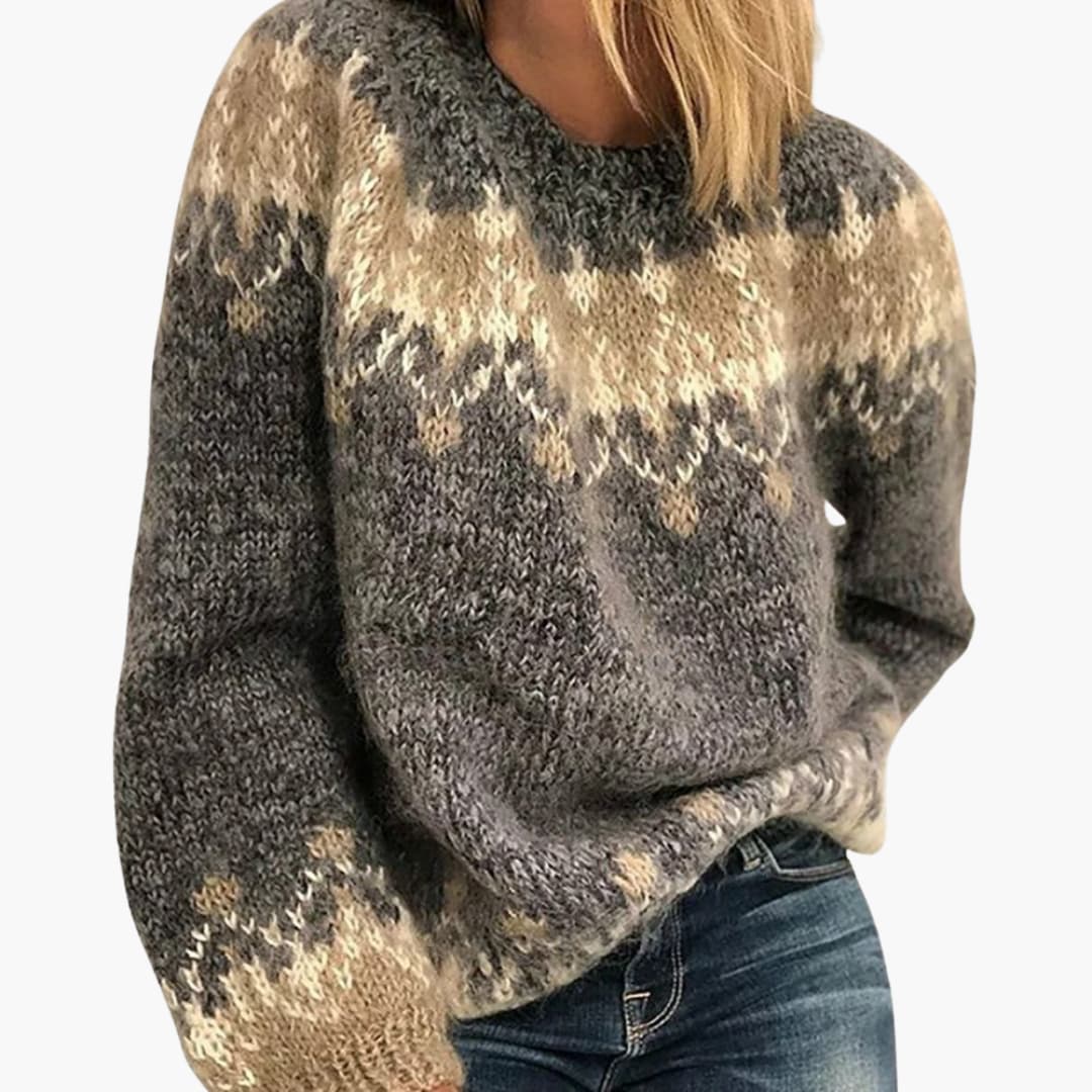 Damen pullover mit Rundhalsausschnitt und Musterstrick