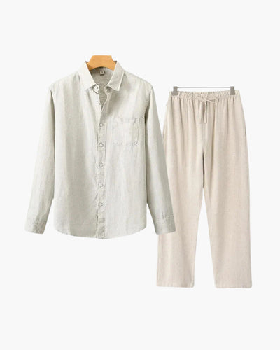 Christopher | Lange Ärmel Hemd & Hose Zweiteiliges Leinen-Set Herren-Sommer-Outfit