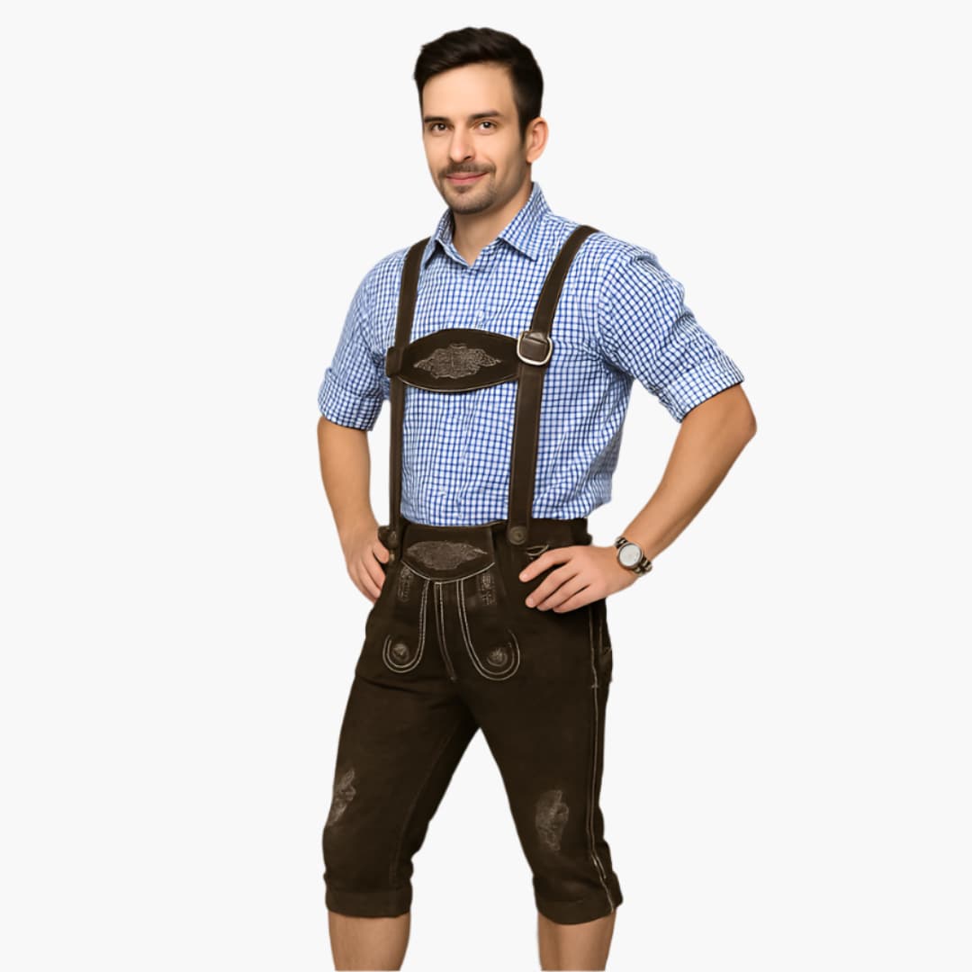 Bestickte Kniebund-Lederhose für Herren - Oktoberfest 2025