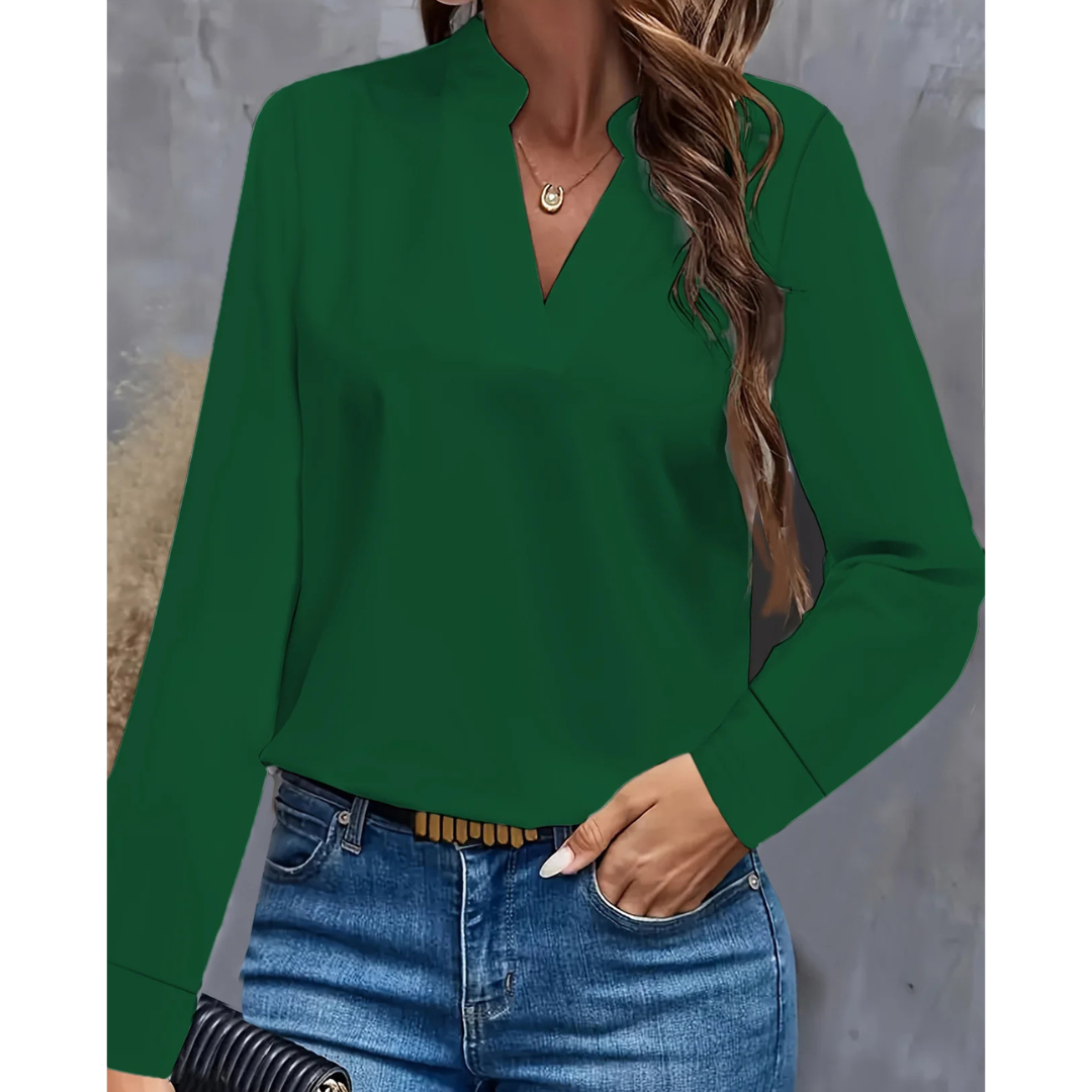 Damen V-Ausschnitt Langrarm Bluse | Bequeme