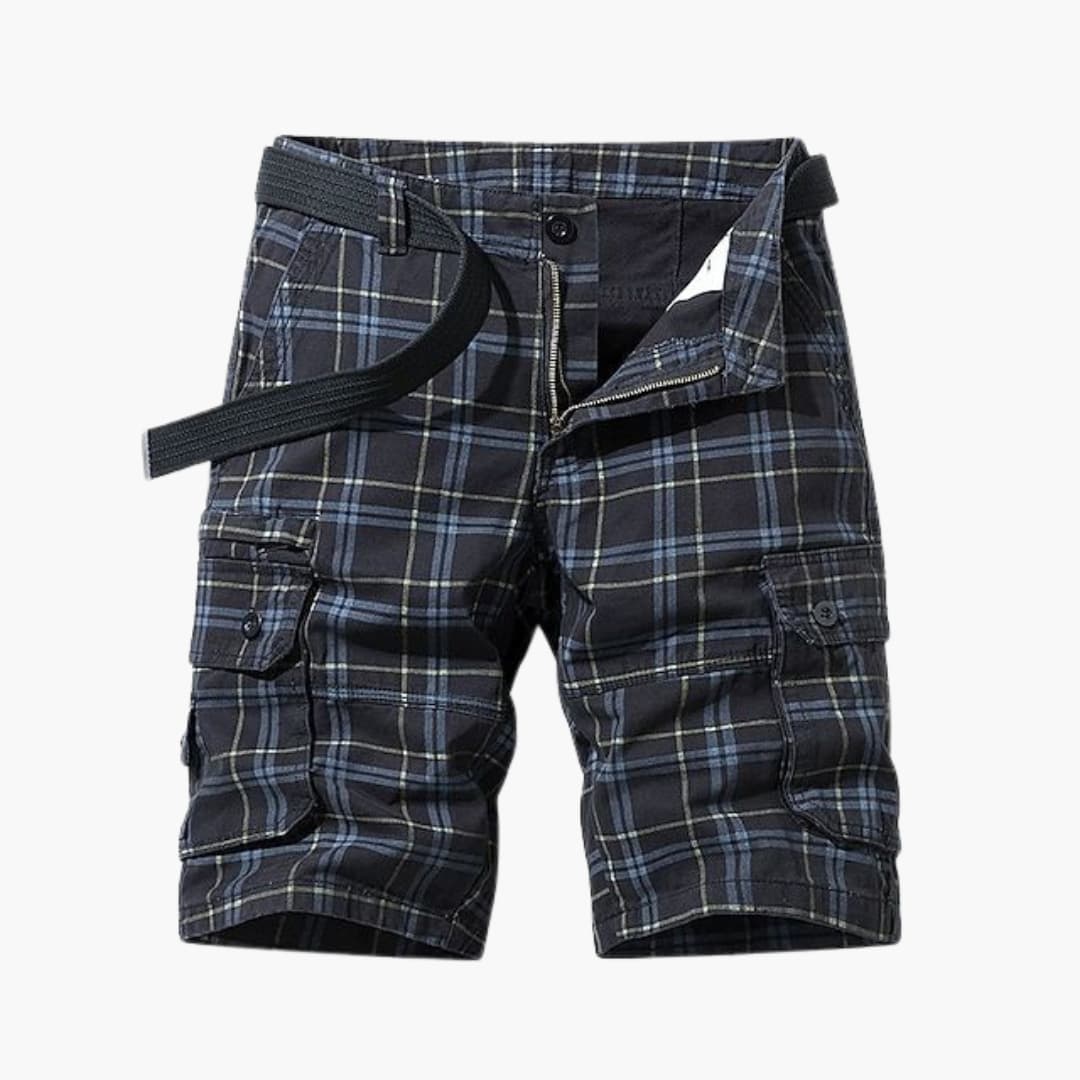 Herren Cargo Shorts mit Karomuster und Stoffgürtel