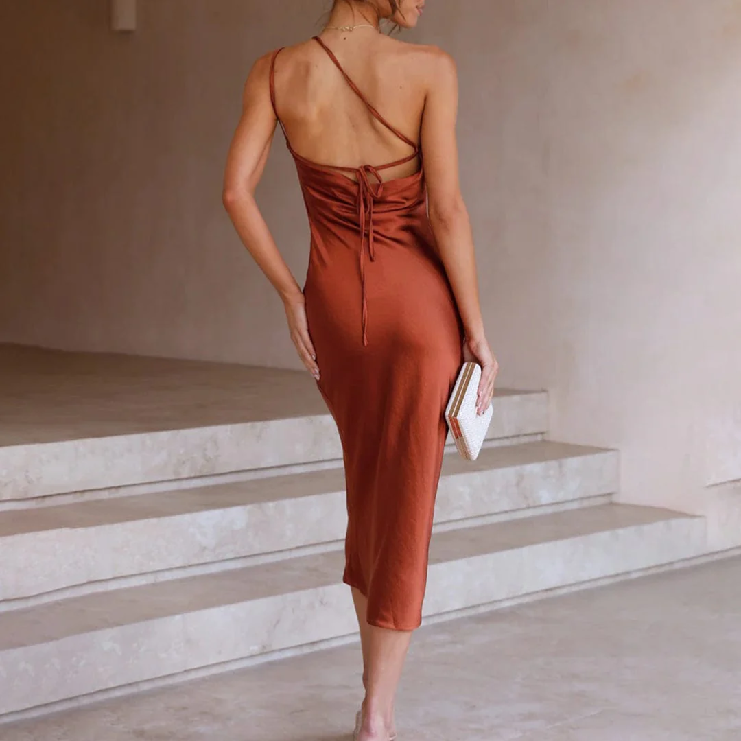 Damen Ein-Schulter Schlupf Kleid | Midi