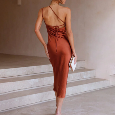 Damen Ein-Schulter Schlupf Kleid | Midi