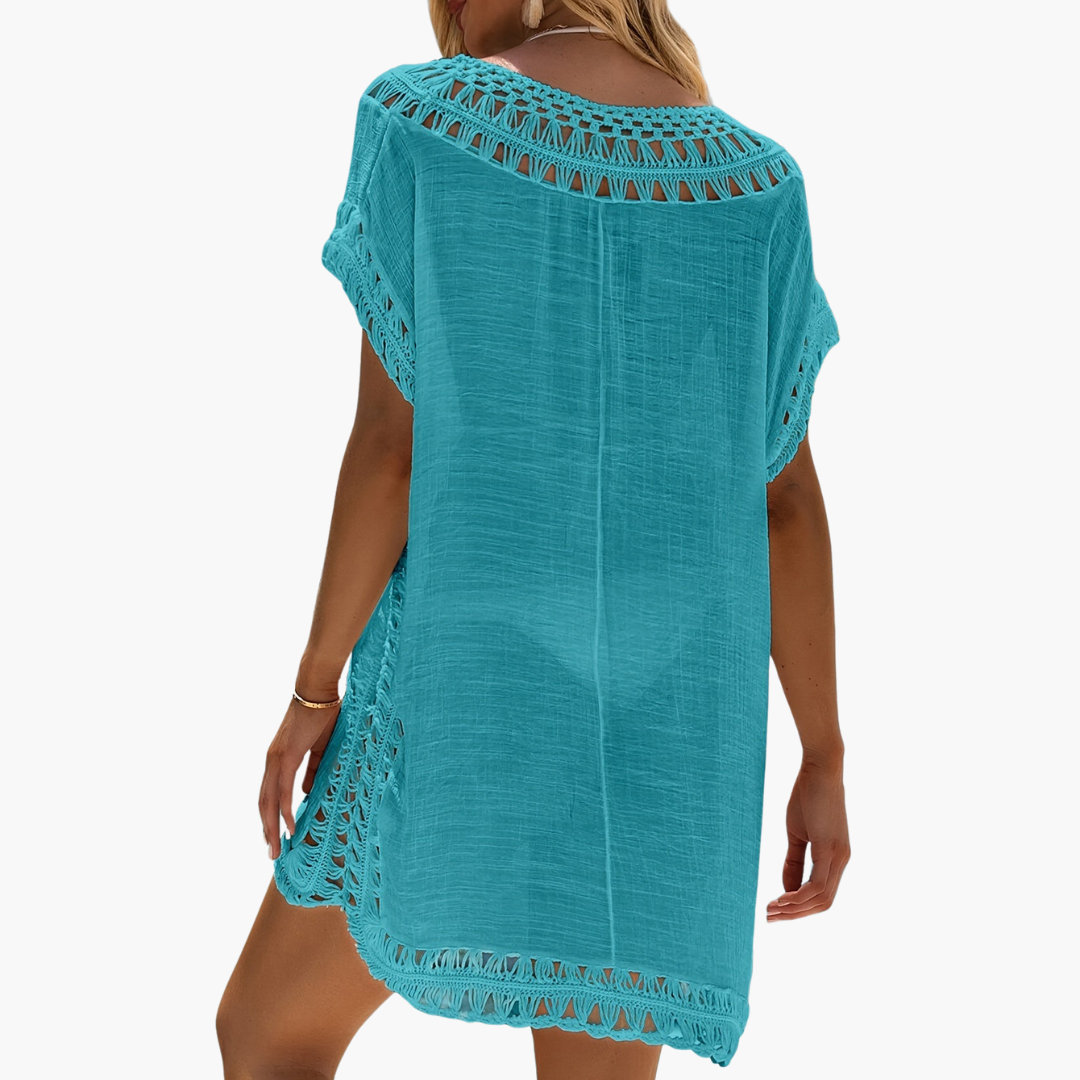 Häkel-Strandkleid mit V-Ausschnitt - Damen Sommer Cover-up