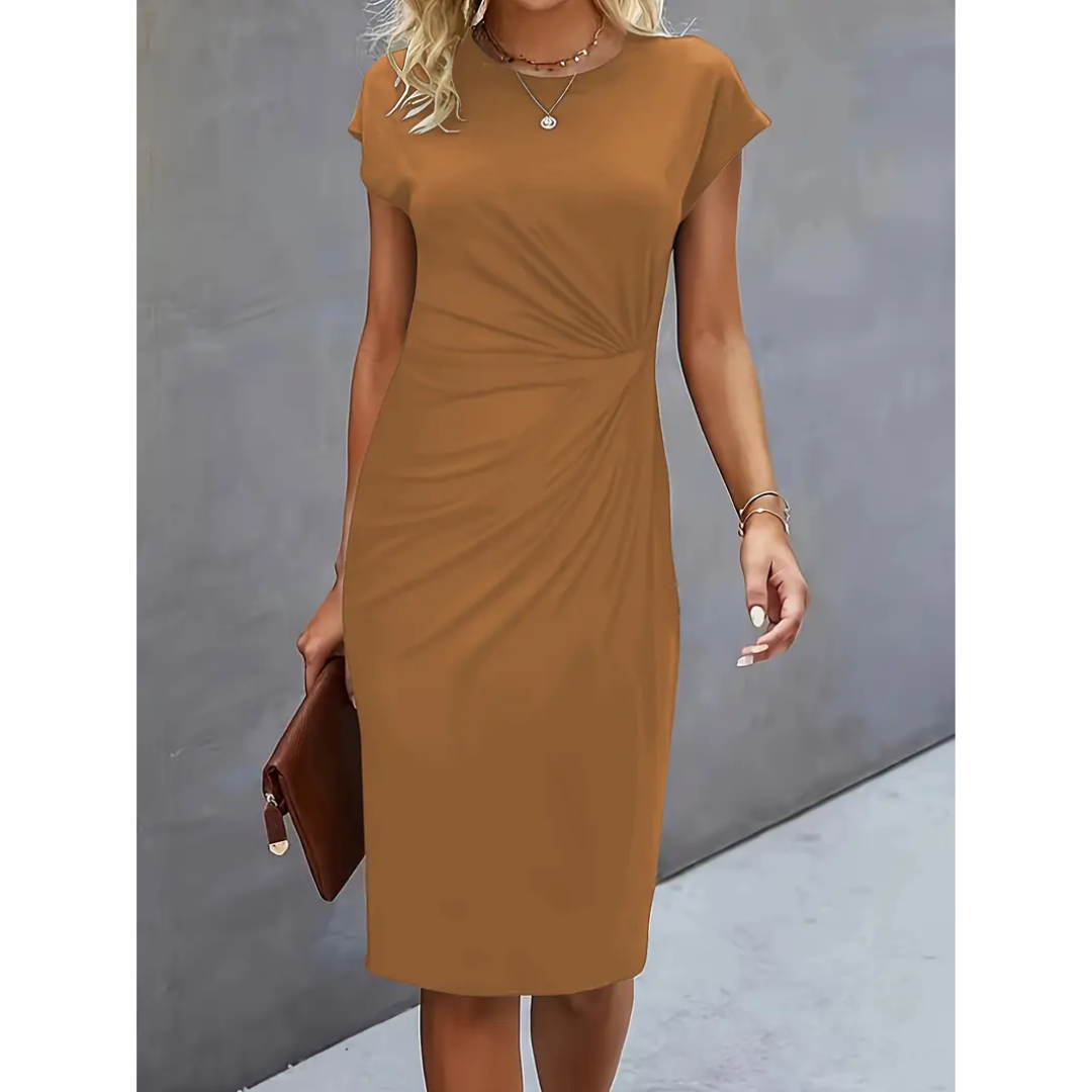 Damen Elegante Gerafftes Bodycon Kleid | Kurze Ärmel