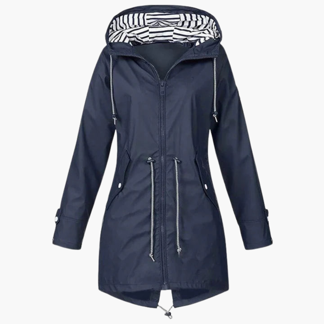 Damen Regenjacke mit Kapuze und Kordelzug an der Taille