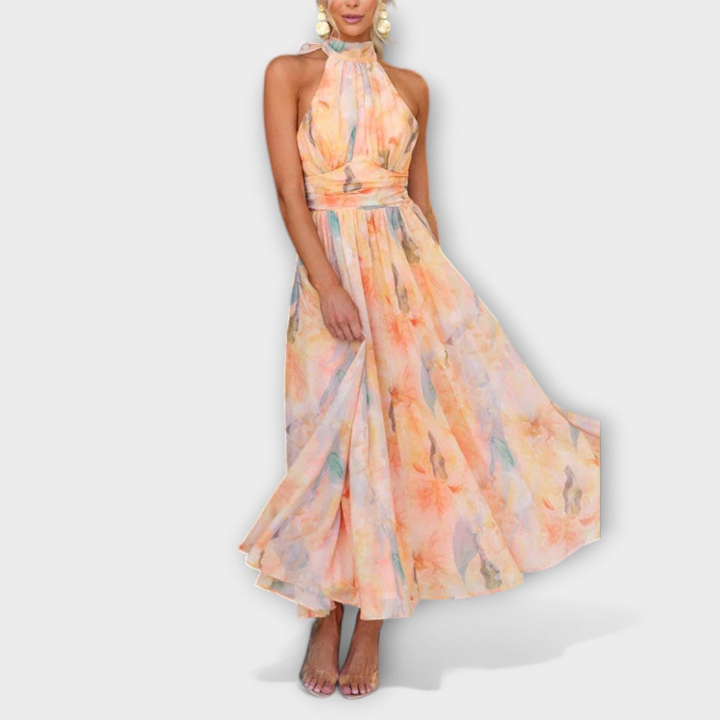 Halter | Neck Aquarell Print Maxi Kleid