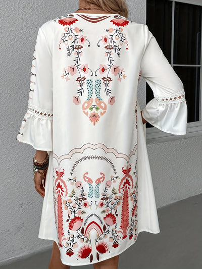 Everest | Ethnischer Druck V-Ausschnitt Damen Kleid