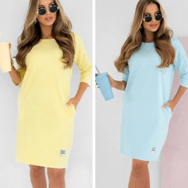 Karin | Rundhals-Armbanduhr mit 3/4-Ärmeln und Taschen