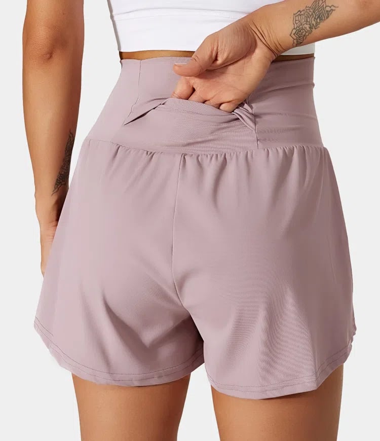 Phoebe |  2-in-1 Yoga-Shorts mit hoher Taille und Seitentaschen