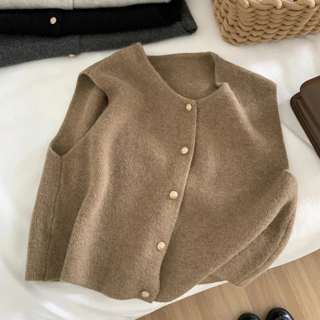 Damen Strick Knopf Daunen Weste | Ärmellos