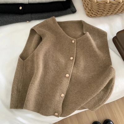 Damen Strick Knopf Daunen Weste | Ärmellos