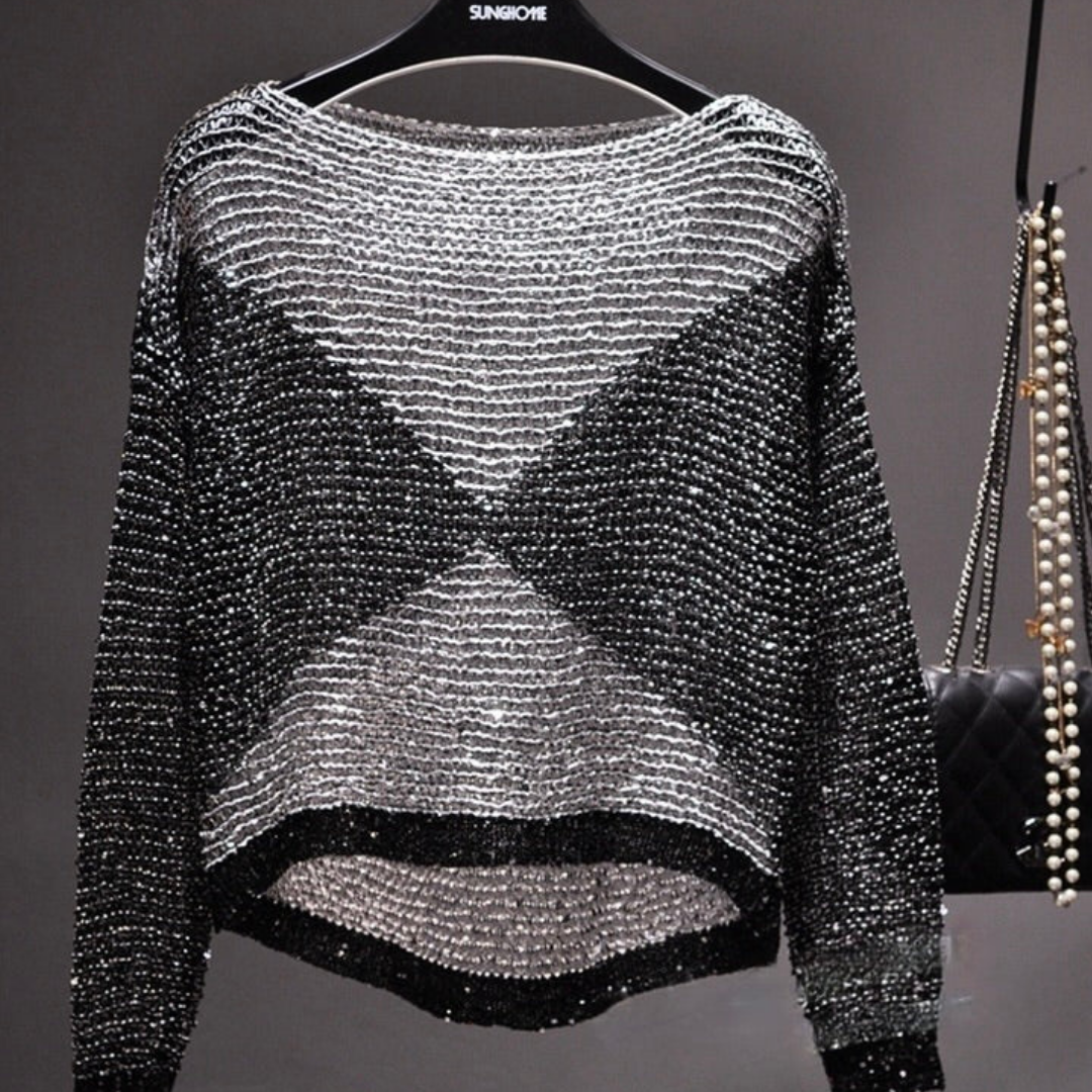 Damen Rundhalsausschnitt Pailletten Oberteil | Langarm