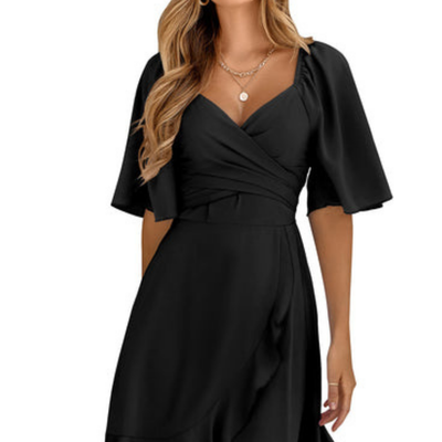 Damen V-Ausschnitt Rüschensaum Wickel Kleid  | Mini