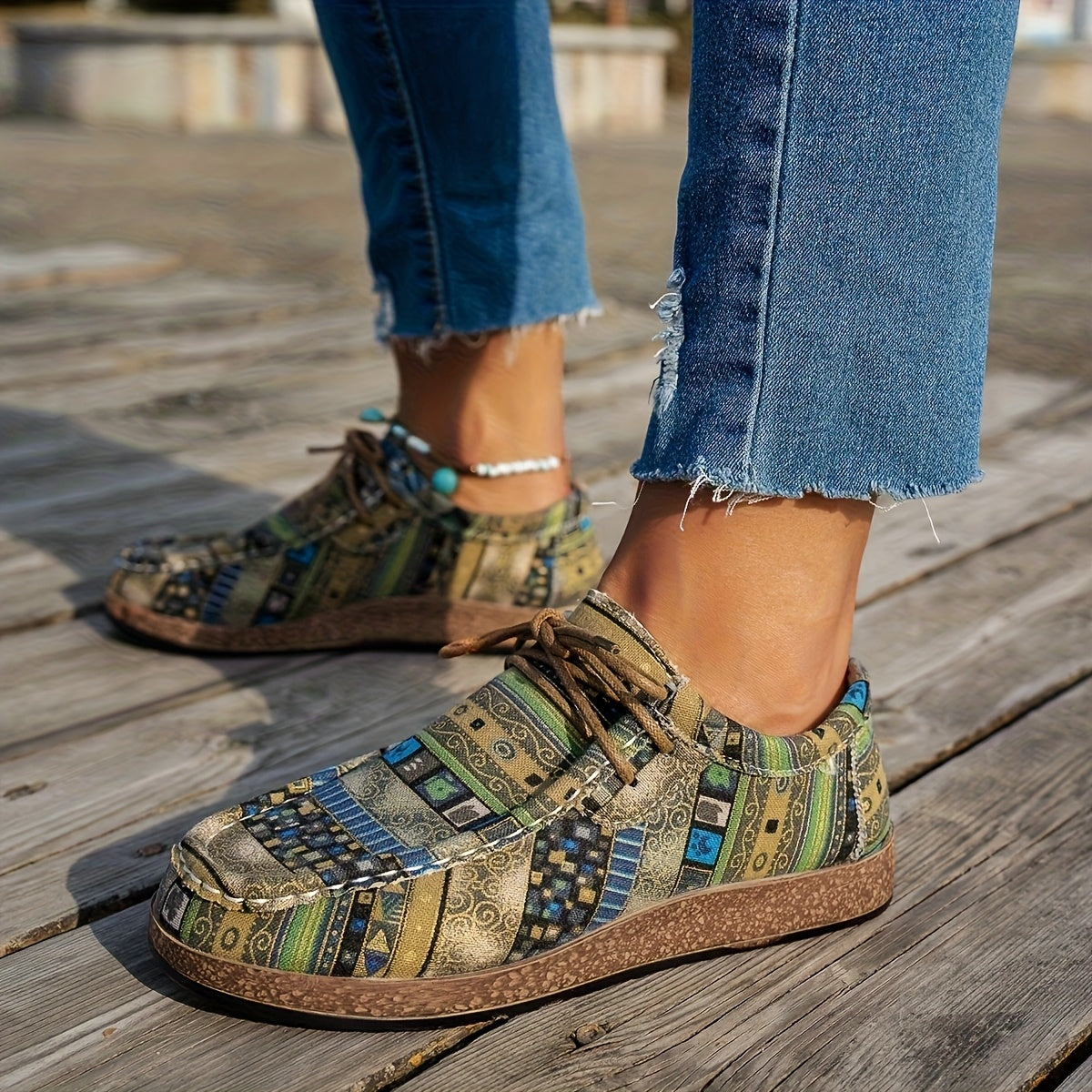 Damen Vintage Geometrisch Gedruckte Schuhe