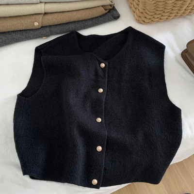 Damen Strick Knopf Daunen Weste | Ärmellos