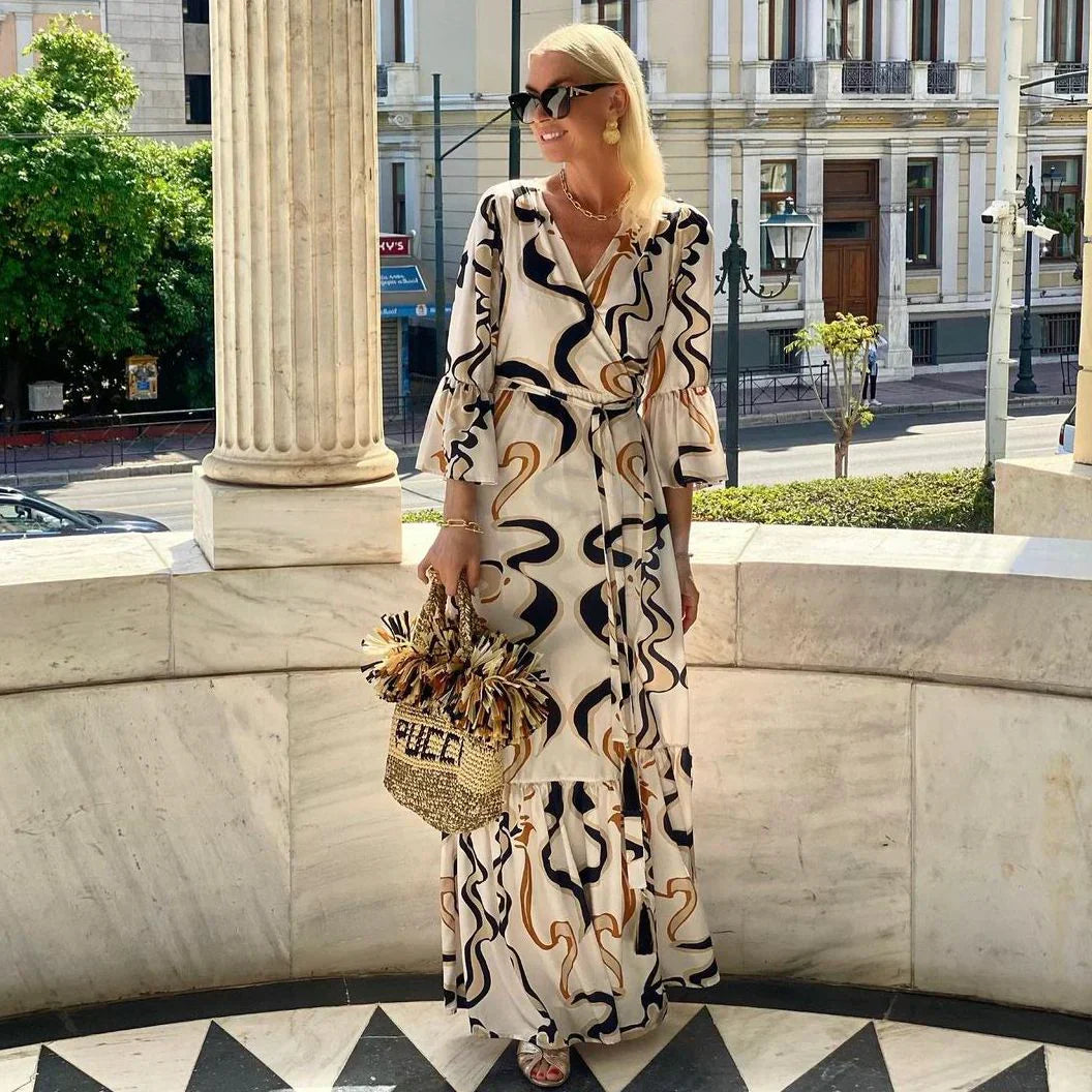 Purple - Beliebtes Langärmliges Maxikleid V-Ausschnitt Damen